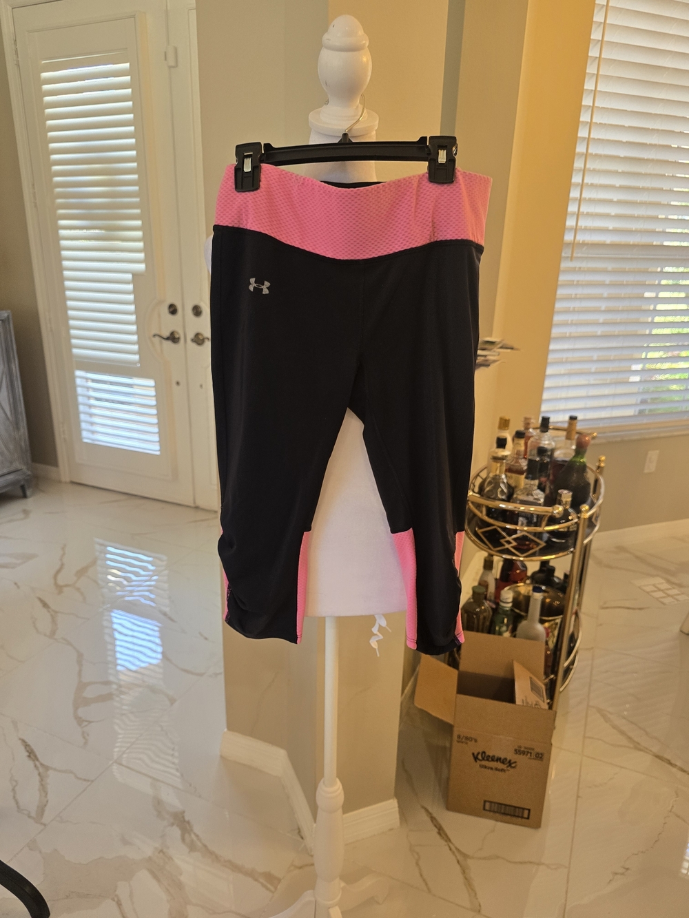 Under Armour Black Capri Leggings with Pink Waistband & Hem